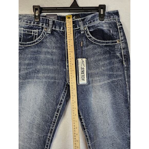 True Luck Men`s Jeans Straight Fit Medium Wash Sz 34x30 NWT Embroidered Pockets - Picture 9 of 11